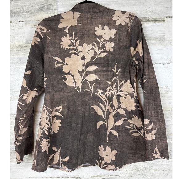 Spartina 449 Women’s M Farrah Poplin Long Sleeve Floral Cascade Gray Blouse Top - Picture 4 of 9
